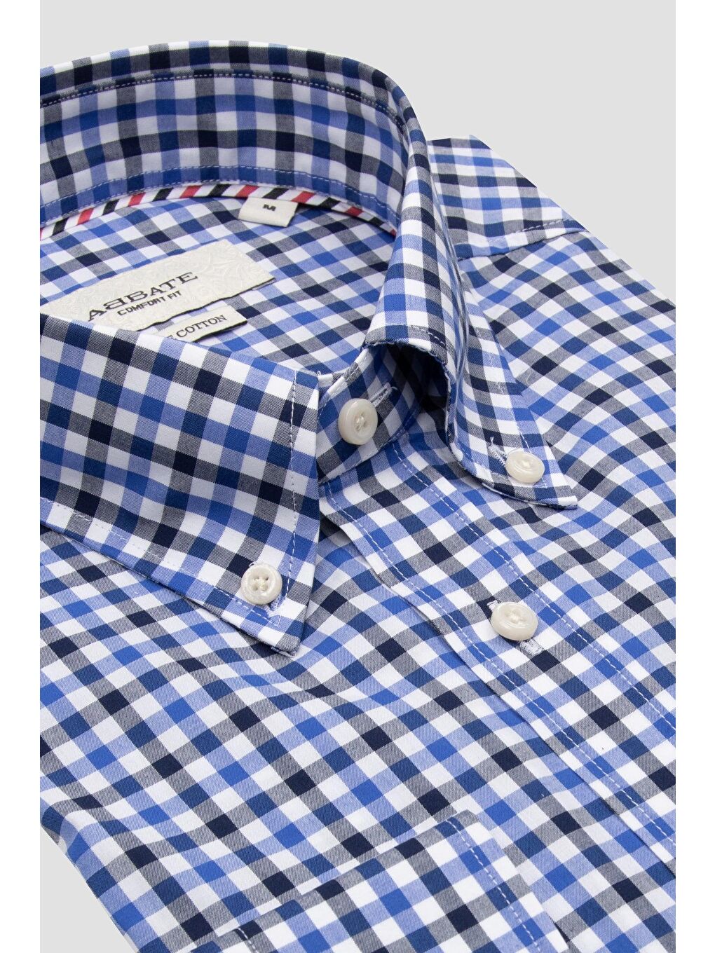 Dante Poplin Pamuklu Comfort Fit Koyu Mavi Düğmeli Yaka Erkek Kareli %100 Pamuk Gömlek-1