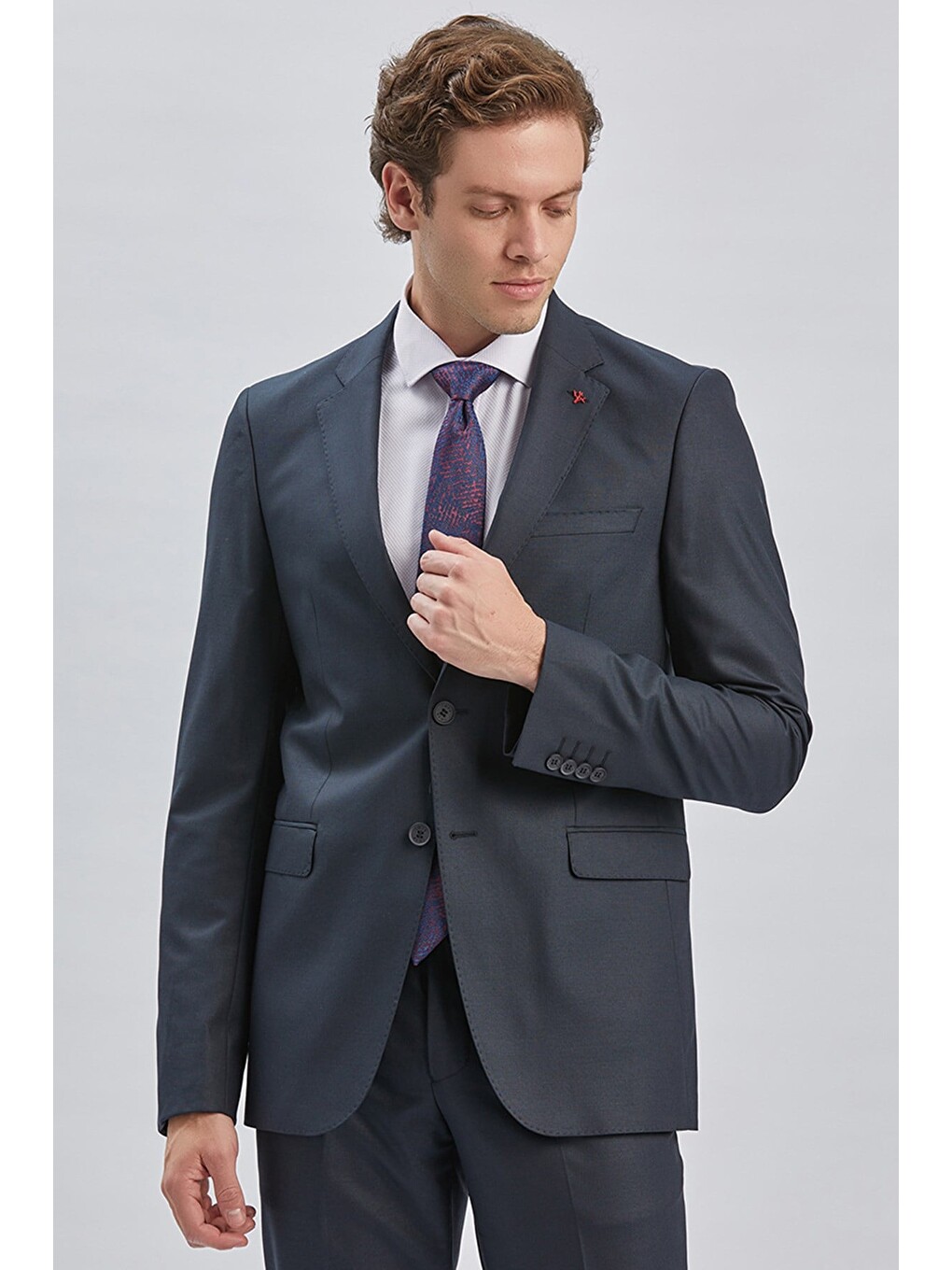 Lacivert Gabardin Mono Yaka 8 Drop Slim Fit Dar Kesim Basic Takım Elbise 1001255006-2