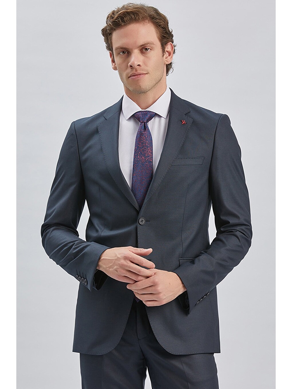 Lacivert Gabardin Mono Yaka 8 Drop Slim Fit Dar Kesim Basic Takım Elbise 1001255006-3