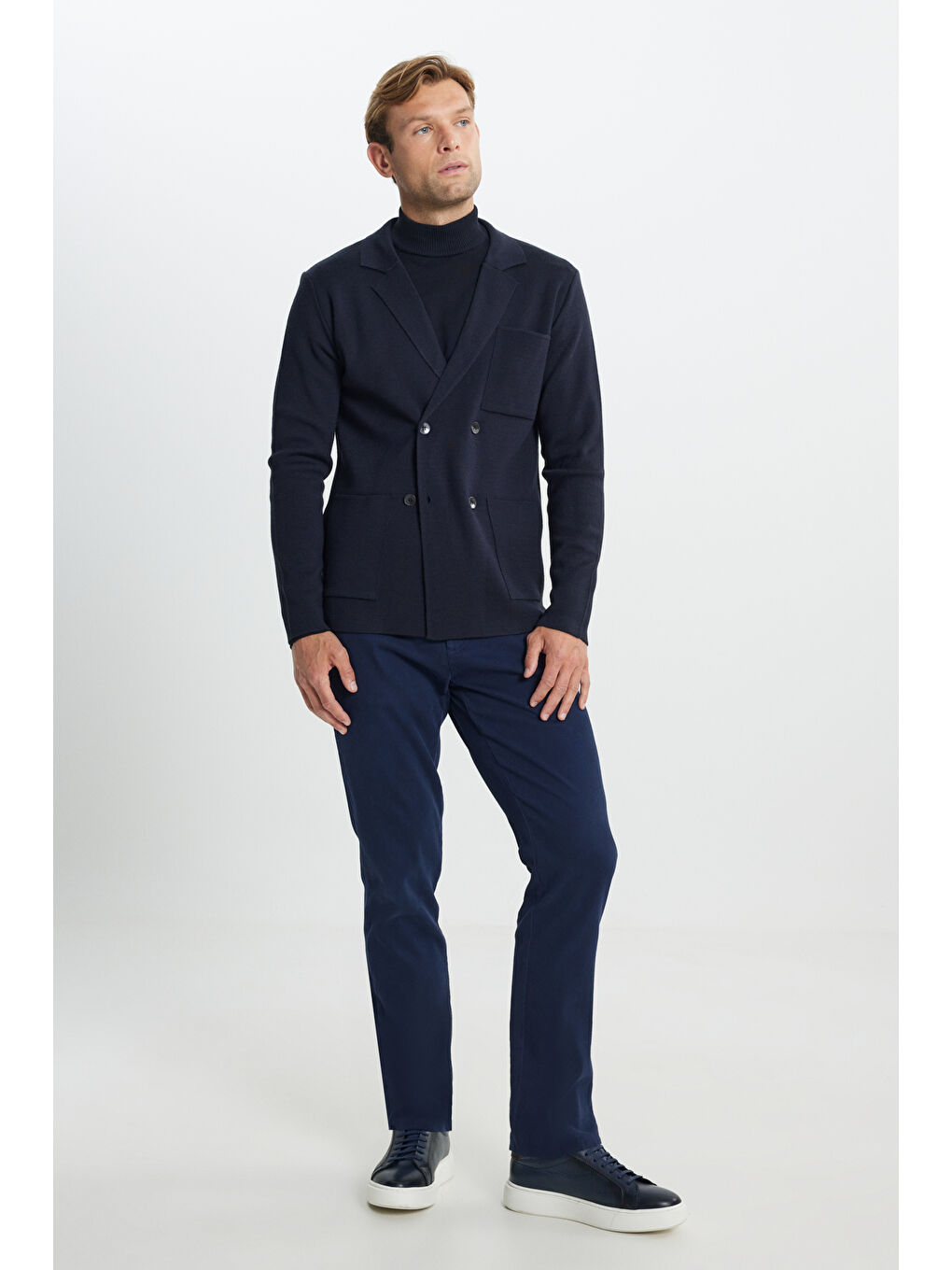 Lacivert Yünlü Normal Kesim Triko Ceket-1