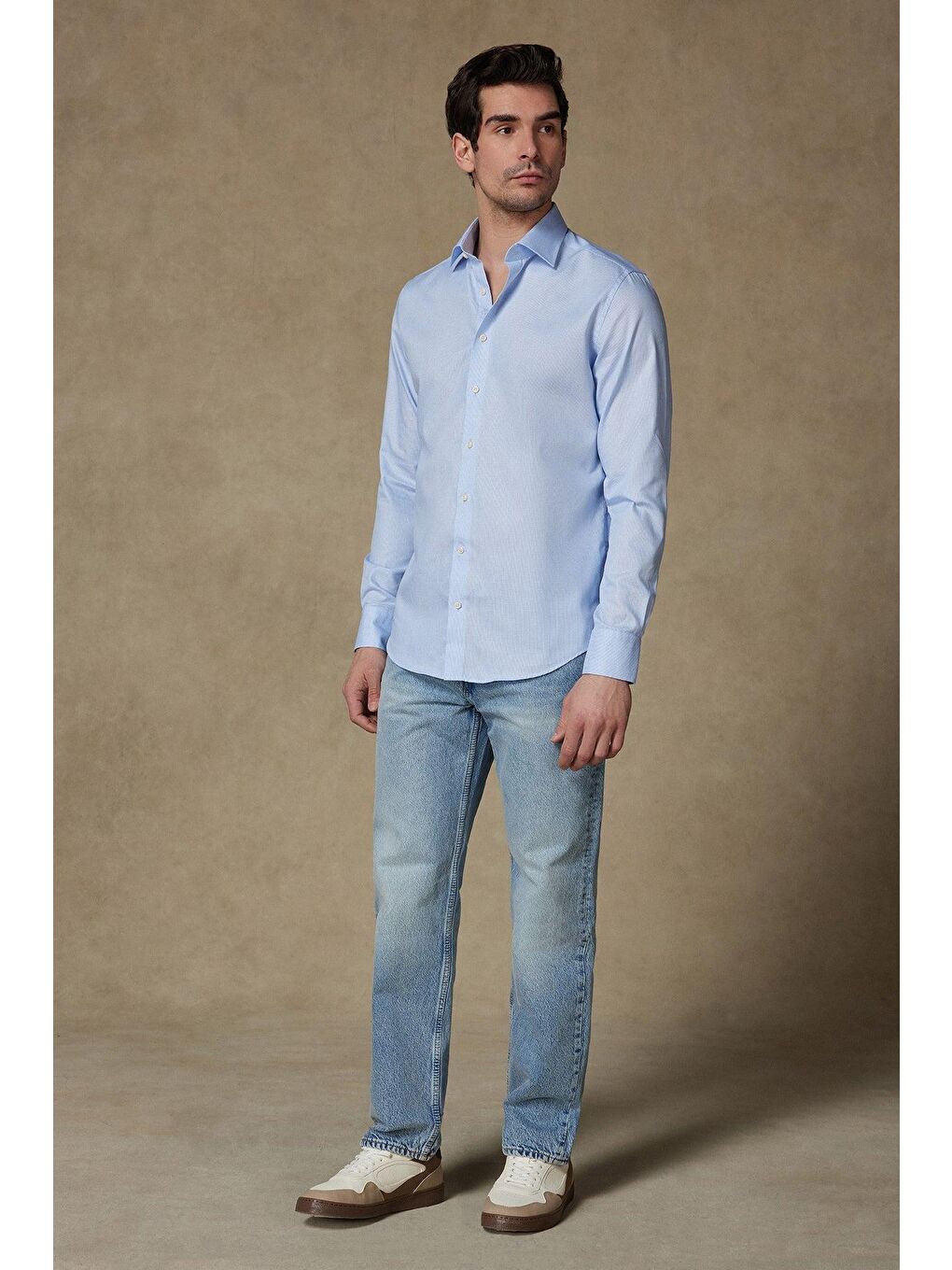 Donatello Armür Pamuklu Slim Fit Açık Mavi Klasik Yaka Erkek Desenli %100 Pamuk Gömlek-2