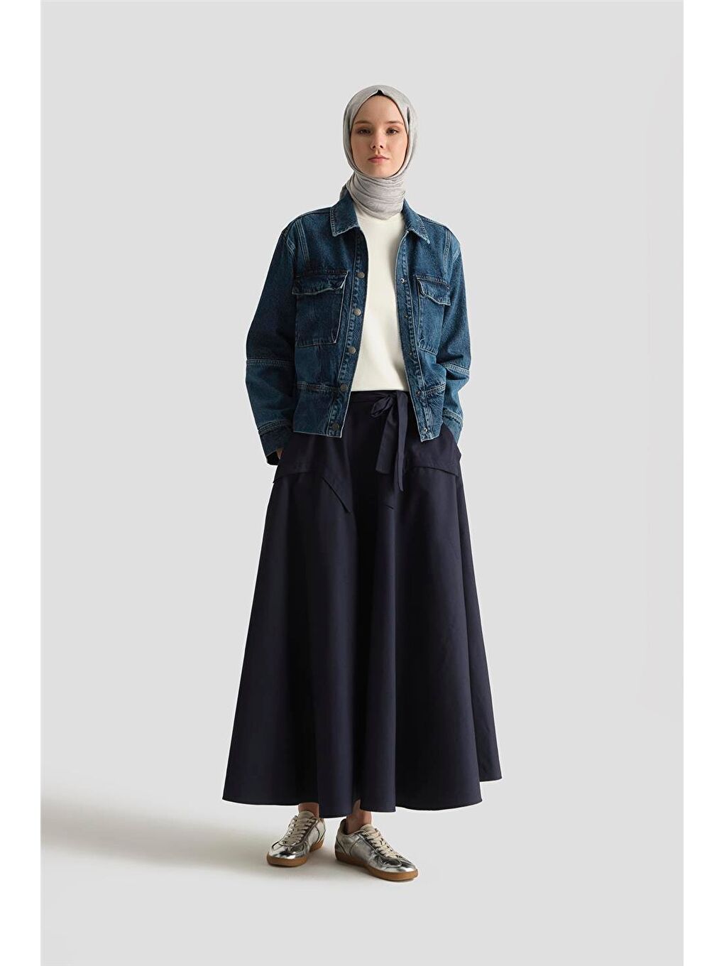 Bağlamalı Kloş Etek 25Y1813 Lacivert-1