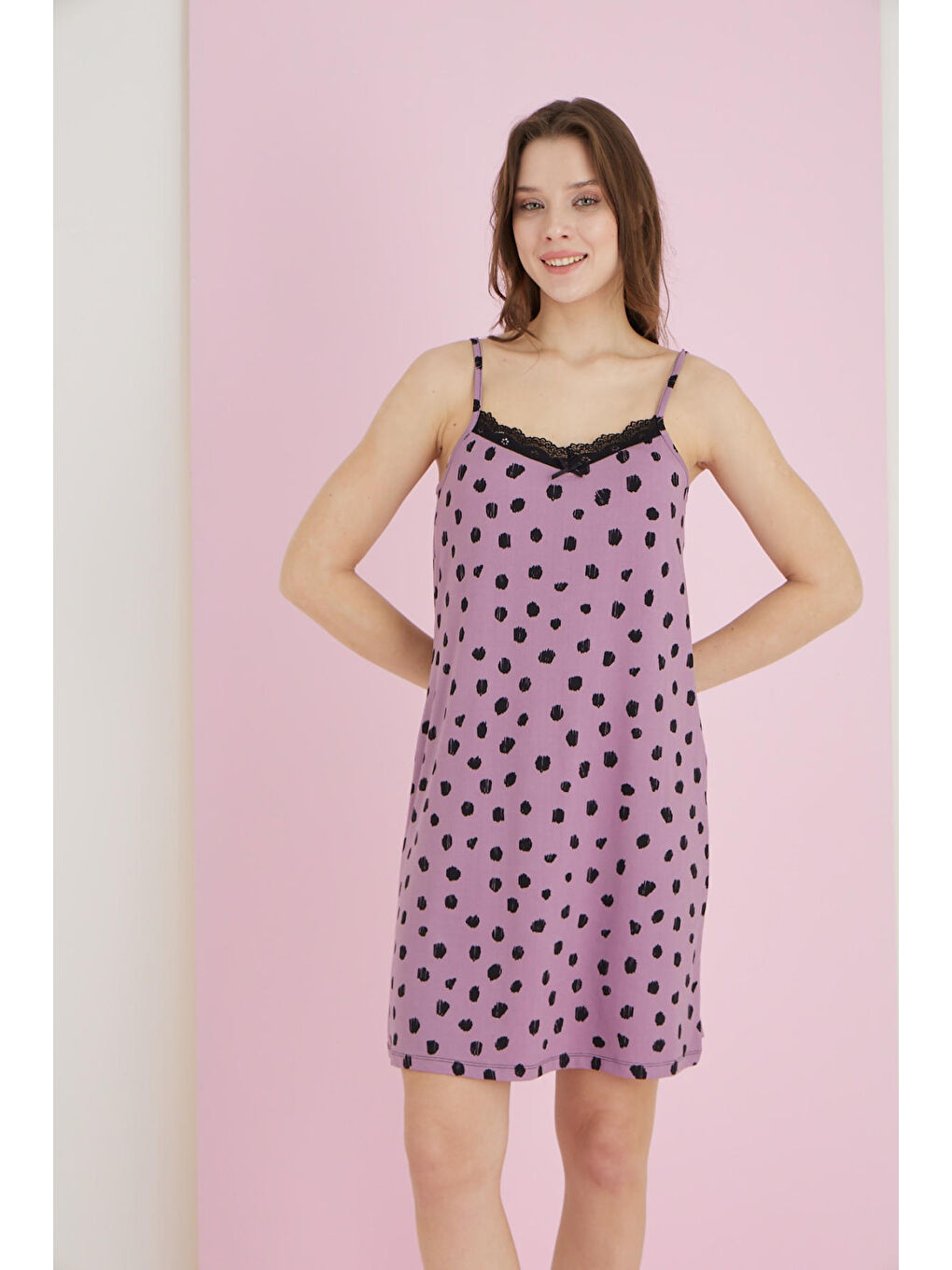 Mor Bamboo İp Askılı Gecelik 7056-9