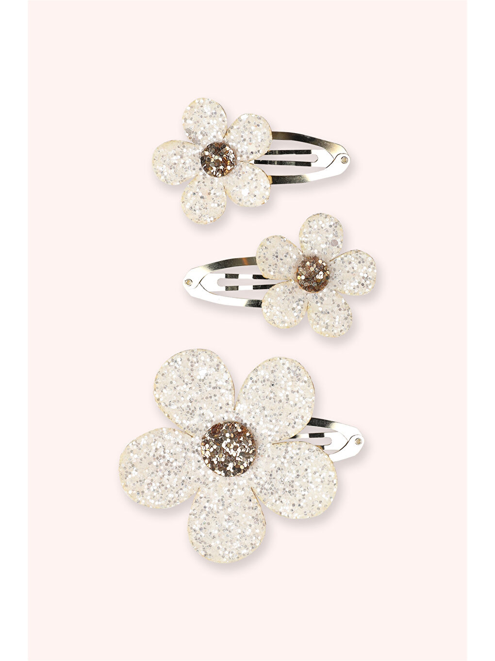 Kız Çocuk Çiçek Desenli Beyaz Toka Seti