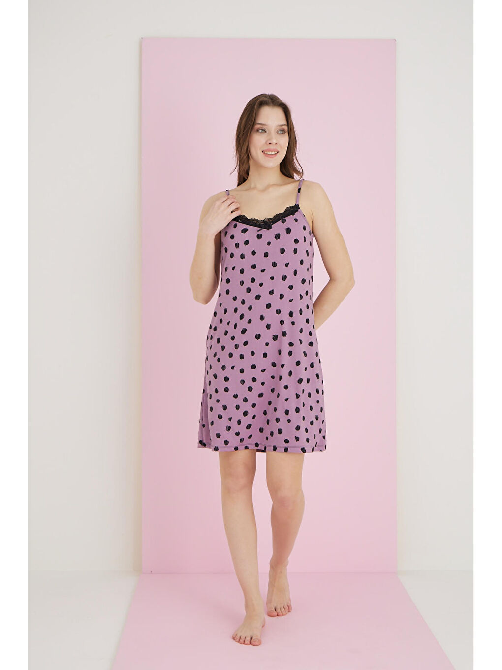 Mor Bamboo İp Askılı Gecelik 7056-9-1