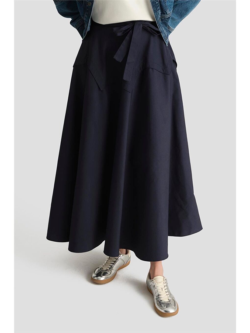 Bağlamalı Kloş Etek 25Y1813 Lacivert-2