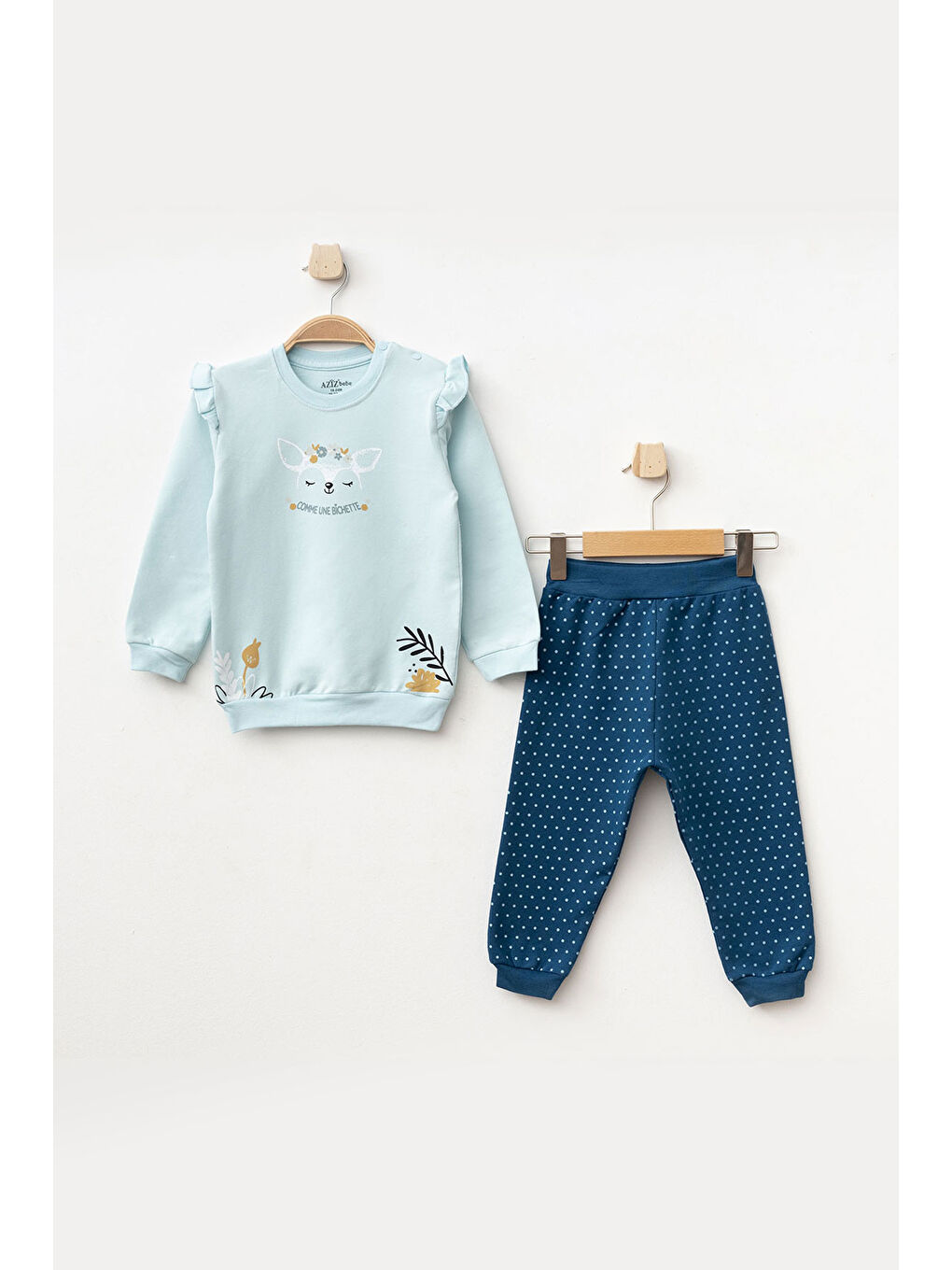 Yeşil Kız Bebek Animal Desenli Sweatshirt Pantolon 2 'li Alt Üst Bebek Takımı 3 Ay-36 Ay