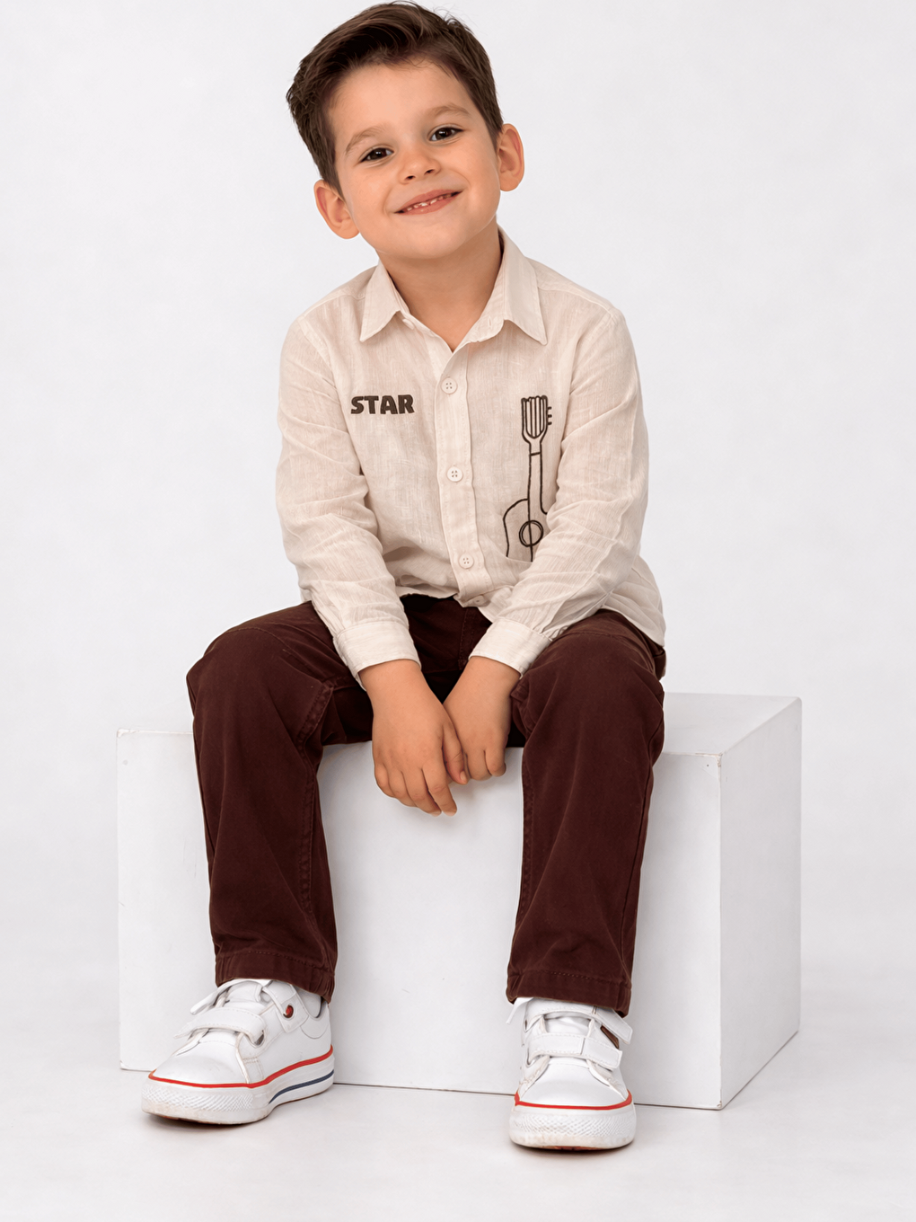 Bej Pamuklu Gömlek Pantolon Erkek Çocuk 2li Takım-2