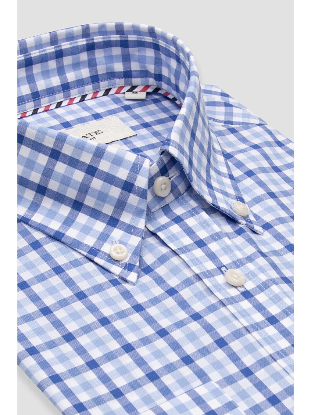 Dante Poplin Pamuklu Comfort Fit Açık Mavi Düğmeli Yaka Erkek Kareli %100 Pamuk Gömlek-1