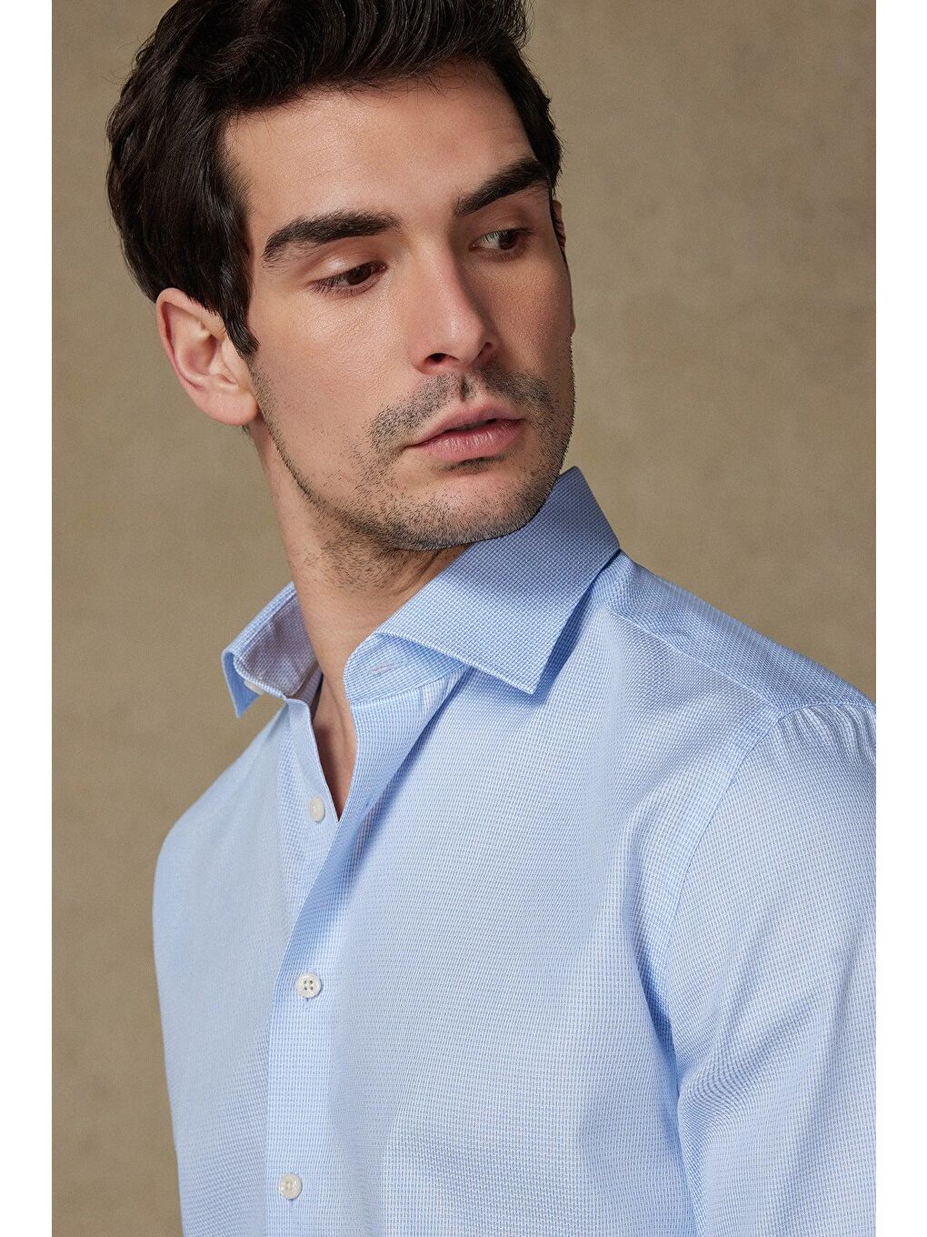 Donatello Armür Pamuklu Slim Fit Açık Mavi Klasik Yaka Erkek Desenli %100 Pamuk Gömlek-3