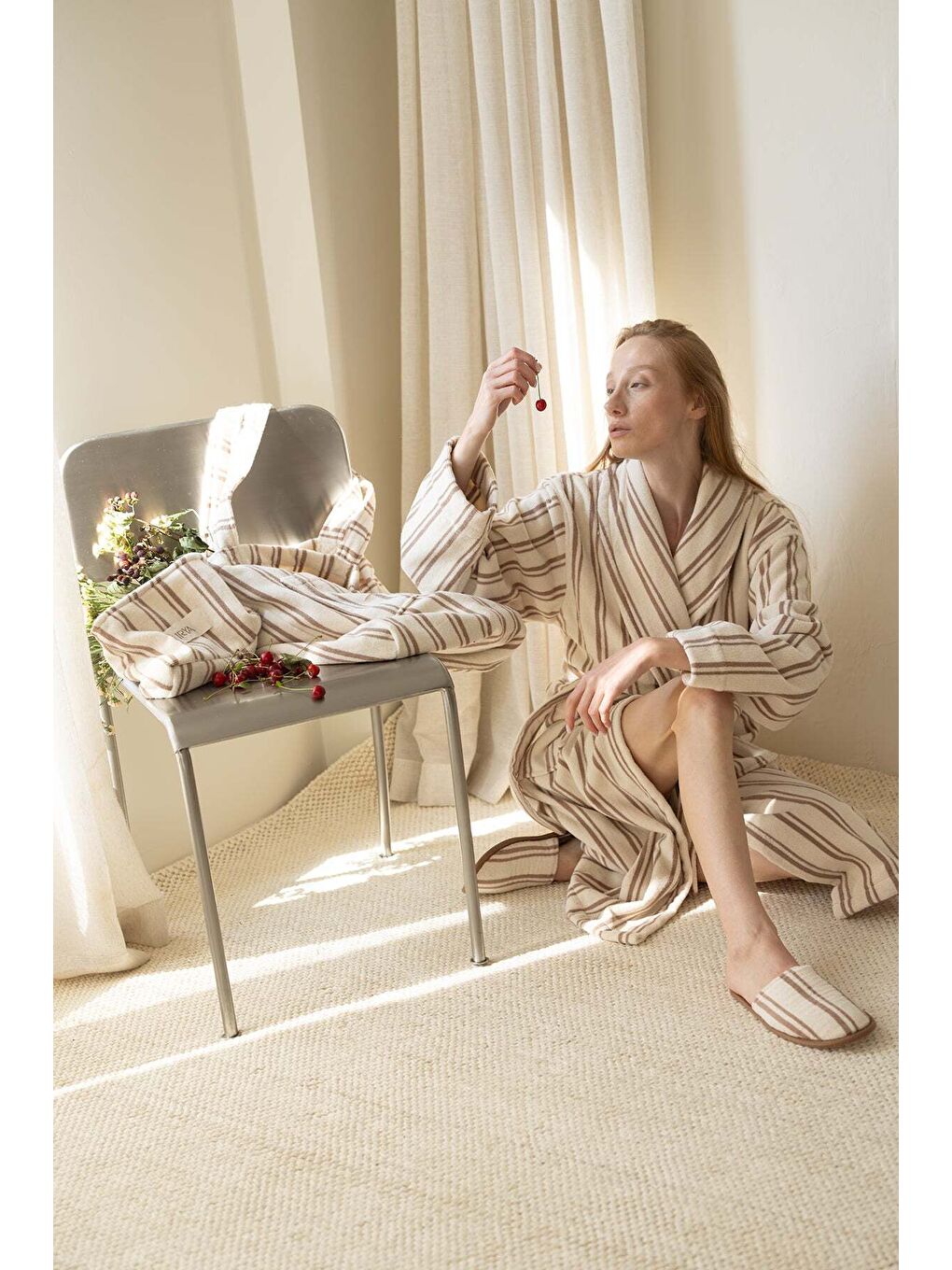 In Lines İpliği Boyalı Makyaj Çantası Mocha-2