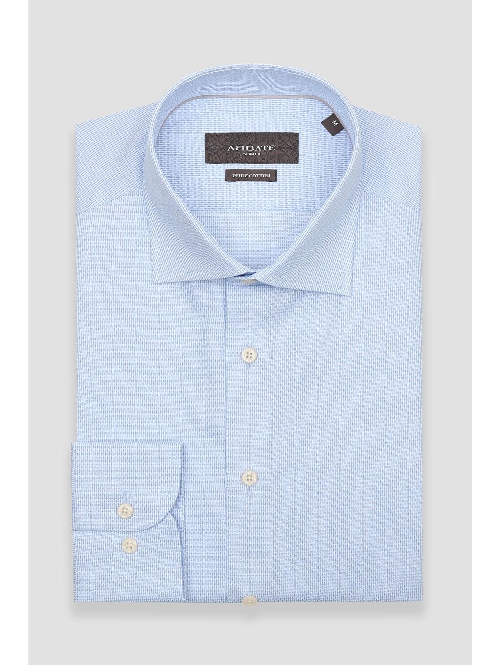 Donatello Armür Pamuklu Slim Fit Açık Mavi Klasik Yaka Erkek Desenli %100 Pamuk Gömlek-4