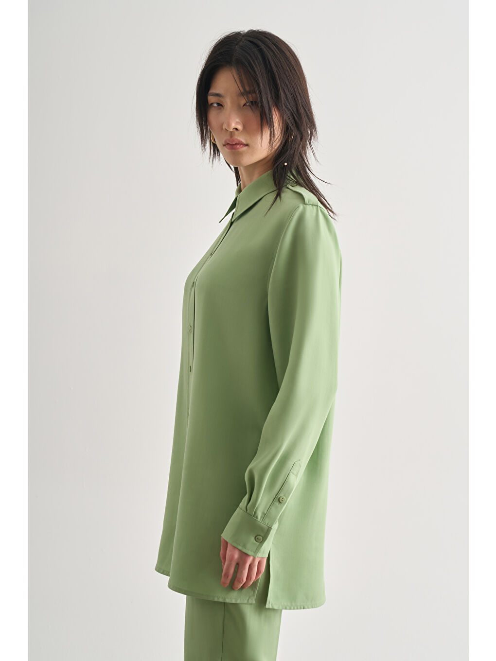 Modal Karışımlı Apoletli Yeşil Tunik-2