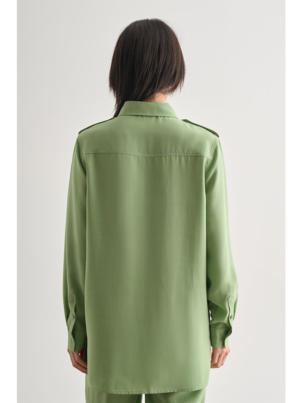 Modal Karışımlı Apoletli Yeşil Tunik-3