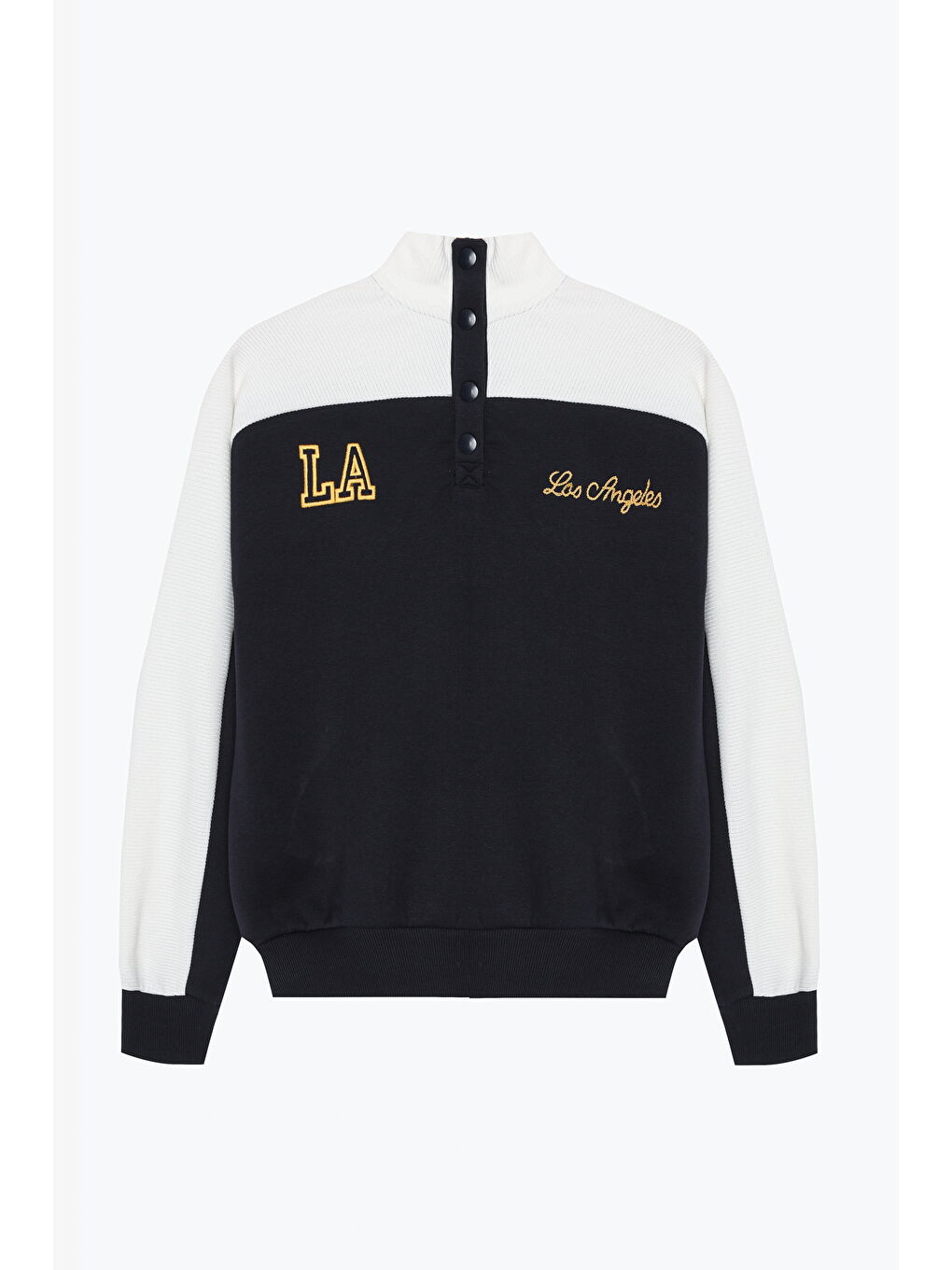 Nakışlı Kontrast Renkli Oversize Sweatshirt Lacivert