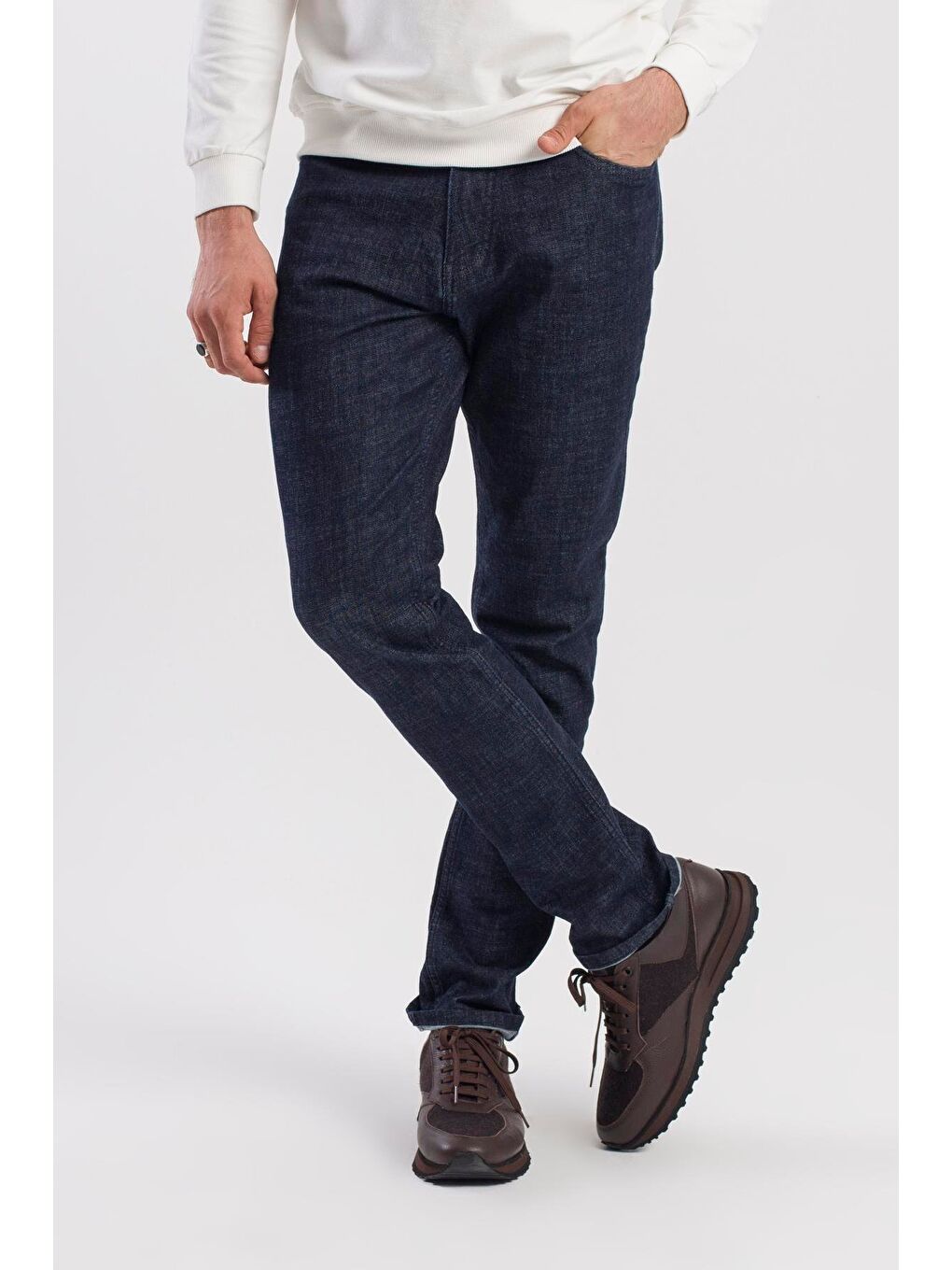 Lacivert Slimfit Pamuklu Yıkamalı Jean Pantolon-1