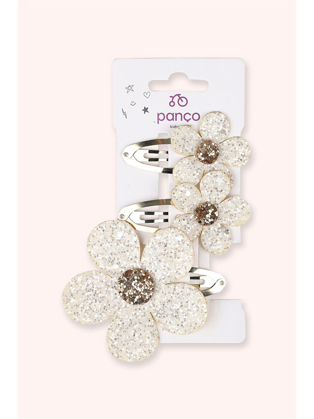 Kız Çocuk Çiçek Desenli Beyaz Toka Seti-1