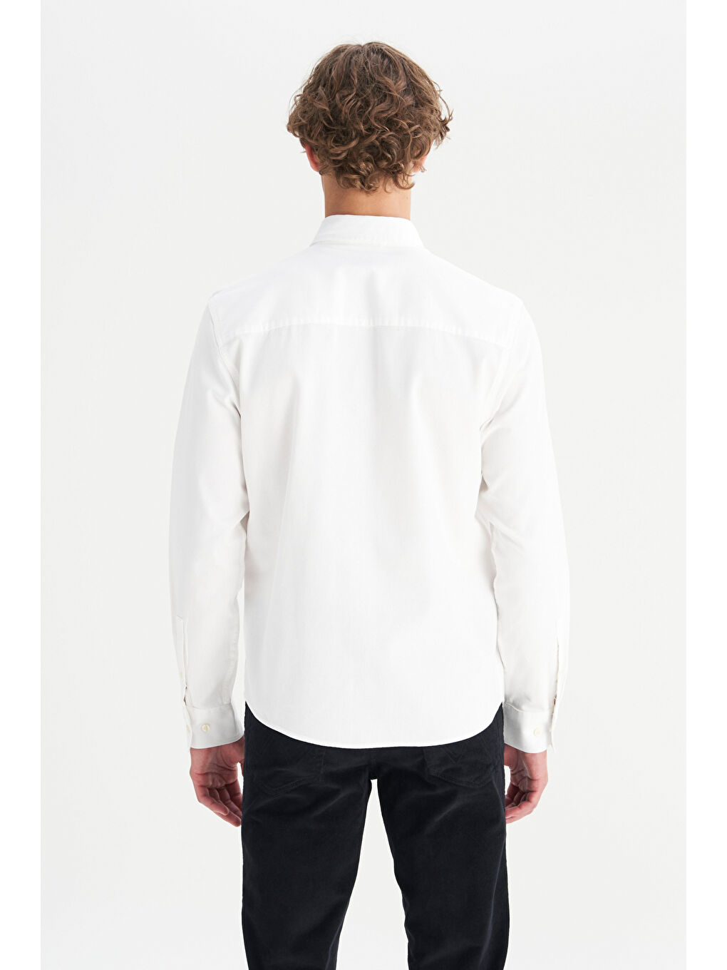 %100 Pamuk Regular Fit Normal Kesim Cep Detaylı Beyaz Gömlek-4