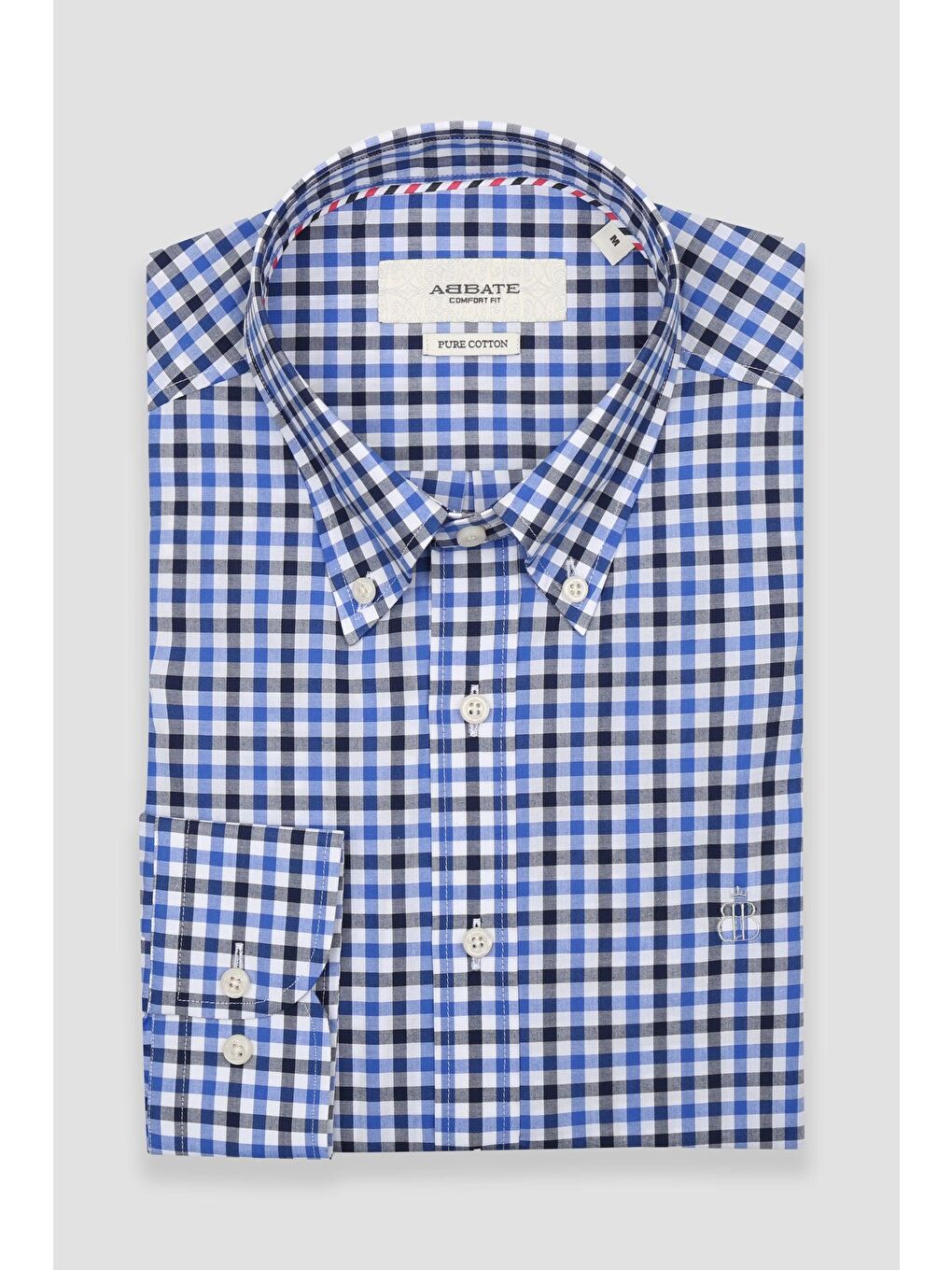 Dante Poplin Pamuklu Comfort Fit Koyu Mavi Düğmeli Yaka Erkek Kareli %100 Pamuk Gömlek-4