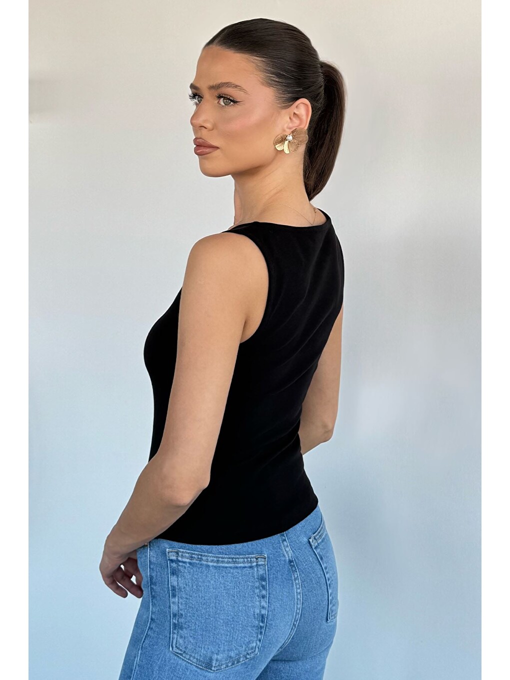 Siyah Kadın Çift Yön Fermuarlı Bluz-3