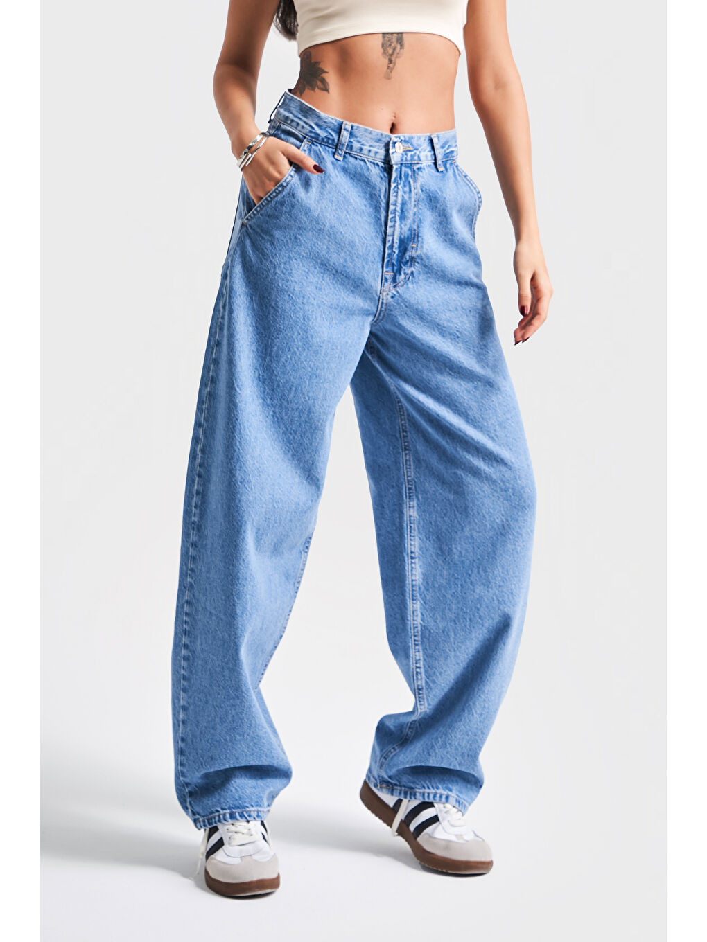 Kadın Mavi Renk Juniper 1S5-4 Skater Fit %100 Pamuk Bol Kesim Denim Jean