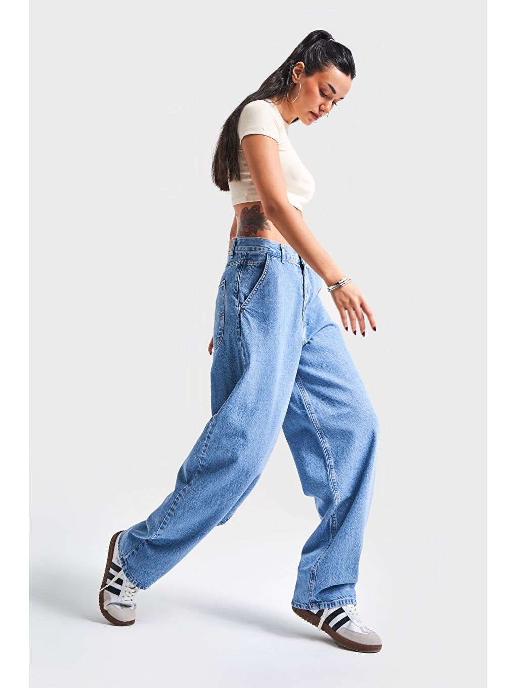 Kadın Mavi Renk Juniper 1S5-4 Skater Fit %100 Pamuk Bol Kesim Denim Jean-1