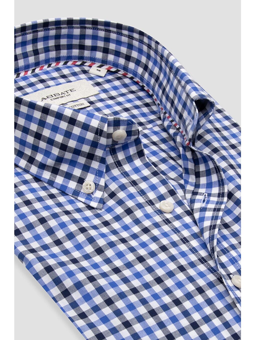 Dante Poplin Pamuklu Comfort Fit Koyu Mavi Düğmeli Yaka Erkek Kareli %100 Pamuk Gömlek-5