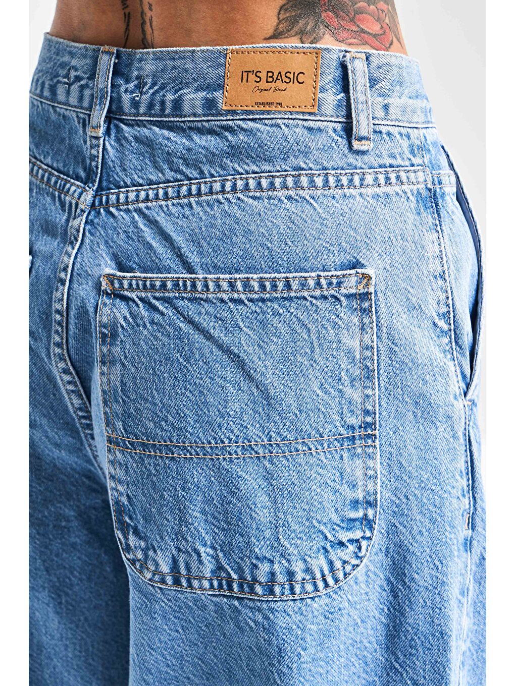 Kadın Mavi Renk Juniper 1S5-4 Skater Fit %100 Pamuk Bol Kesim Denim Jean-4