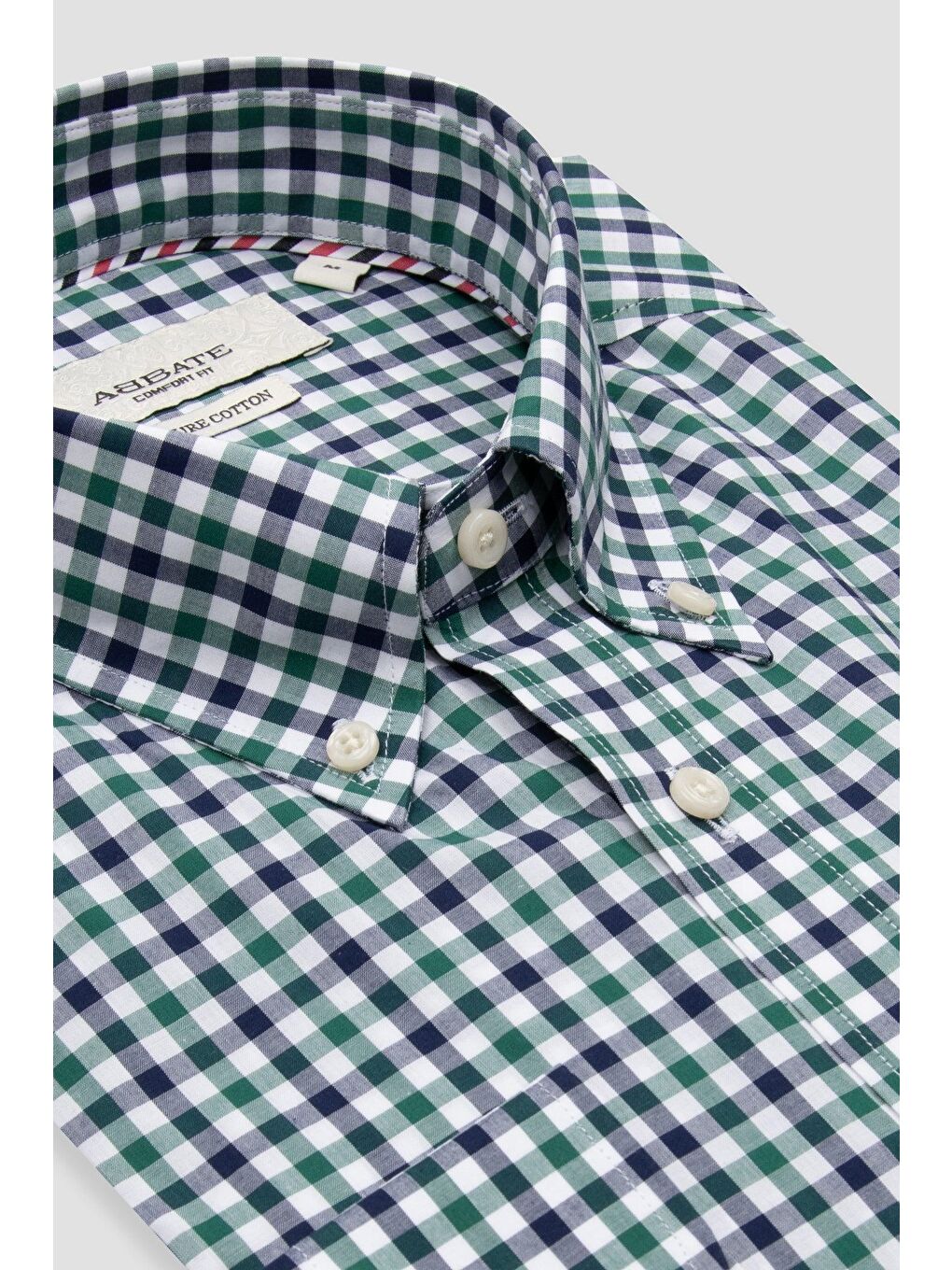 Dante Poplin Pamuklu Comfort Fit Yeşil Düğmeli Yaka Erkek Kareli %100 Pamuk Gömlek-1