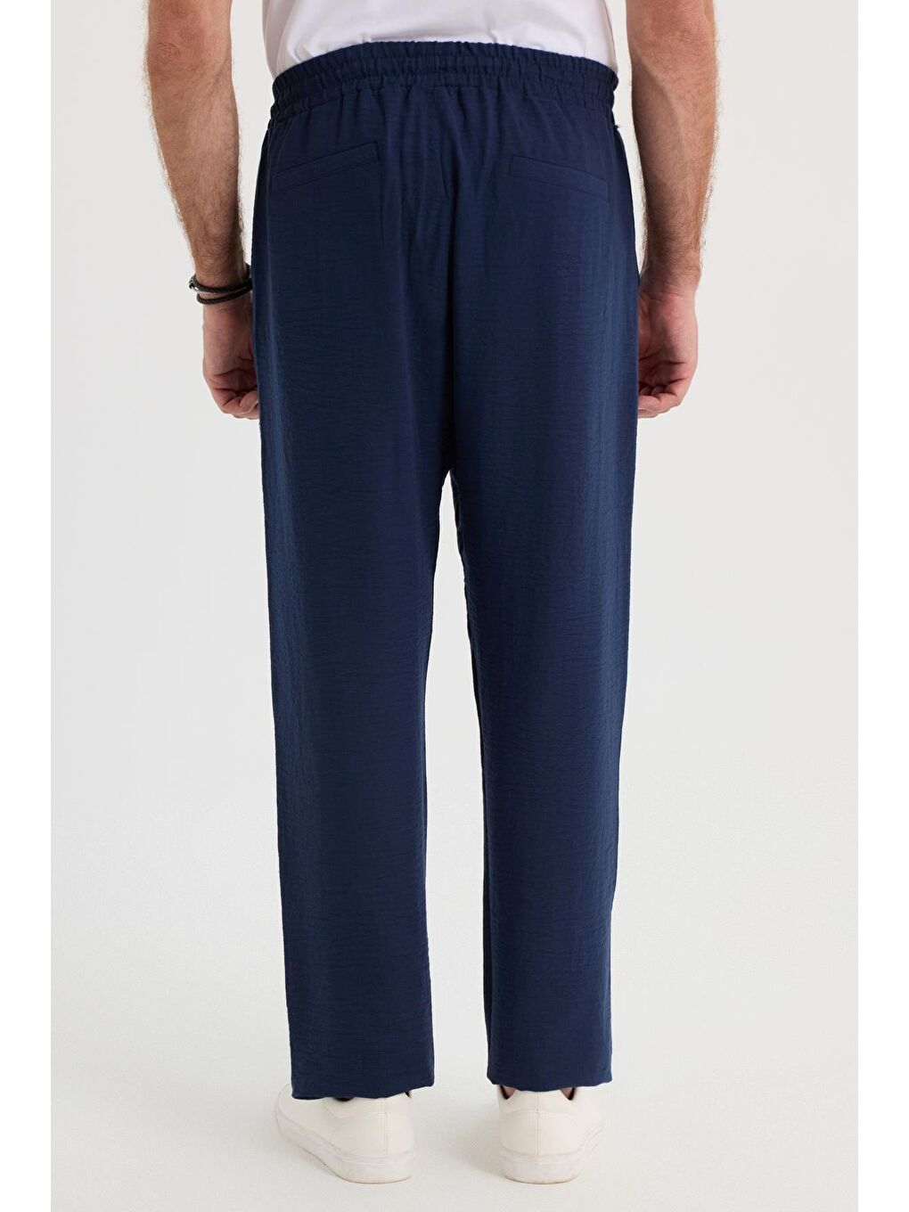 Erkek Standart Fit Normal Kesim Beli Bağcıklı Geniş Paça Lacivert Pantolon-6