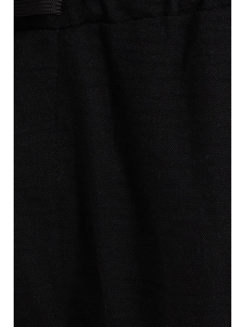 Erkek Standart Fit Normal Kesim Beli Bağcıklı Geniş Paça Siyah Pantolon-4