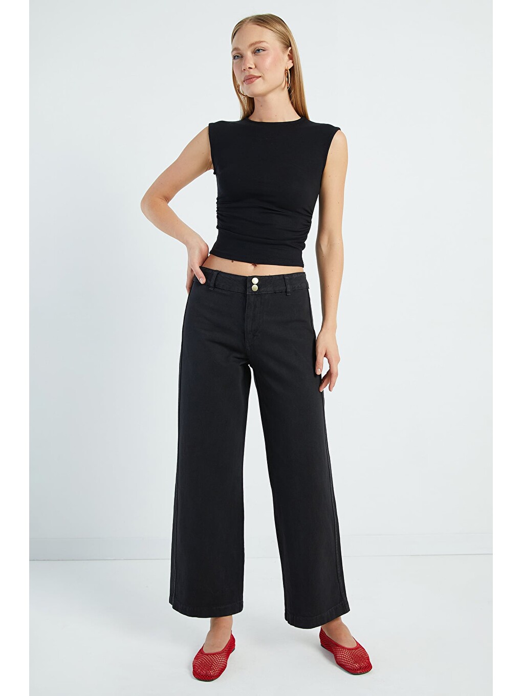 Siyah Yanı Drapeli Slim Fit Bluz-2