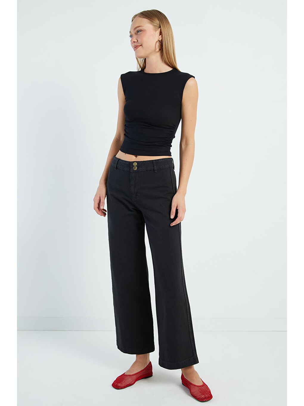 Siyah Yanı Drapeli Slim Fit Bluz-4