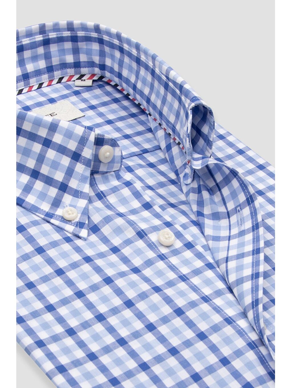 Dante Poplin Pamuklu Comfort Fit Açık Mavi Düğmeli Yaka Erkek Kareli %100 Pamuk Gömlek-5