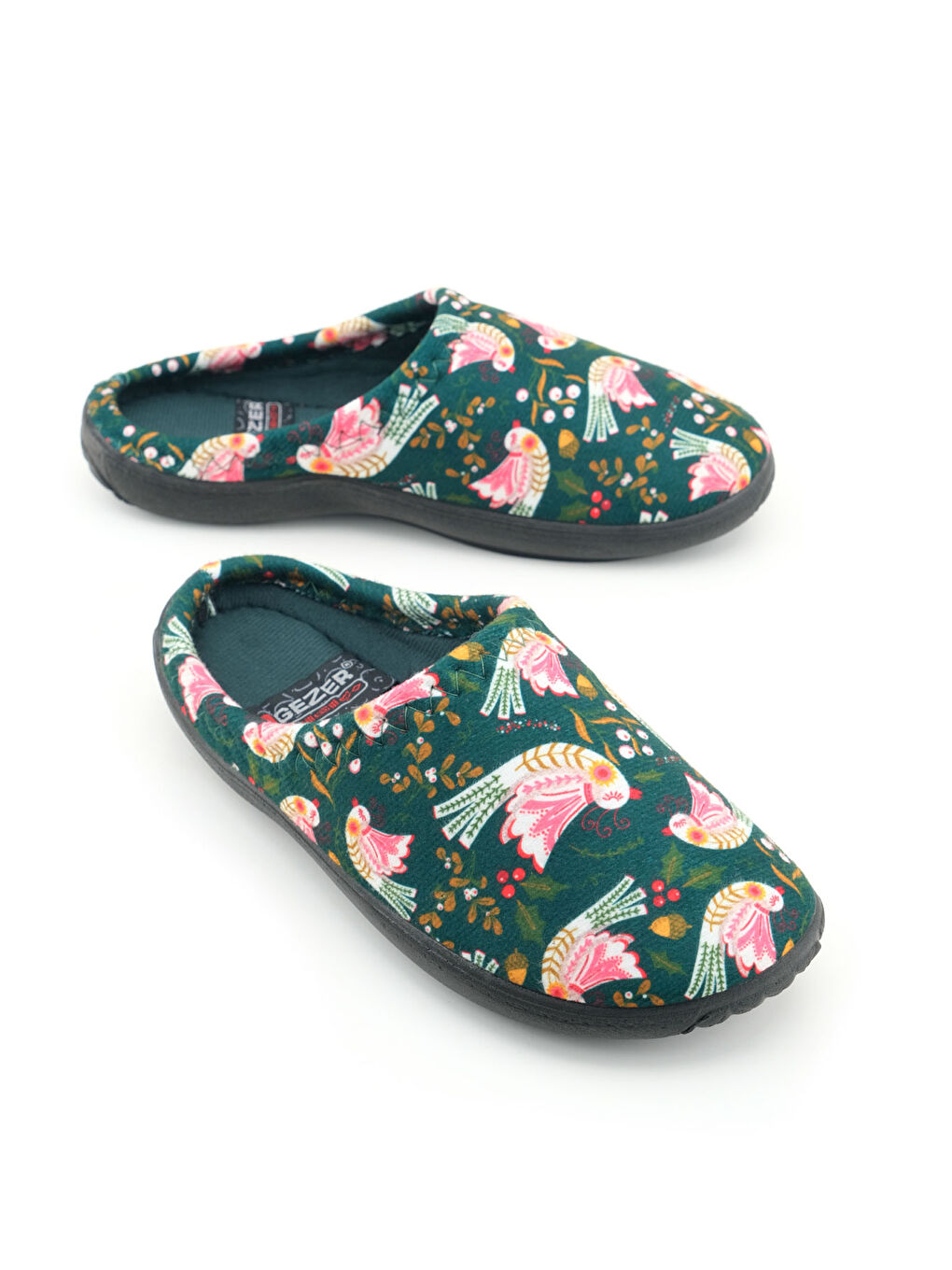 Yeşil Kadın Kışlık PU Rahat Taban Desenli Ev Bahçe Gondol Terlik