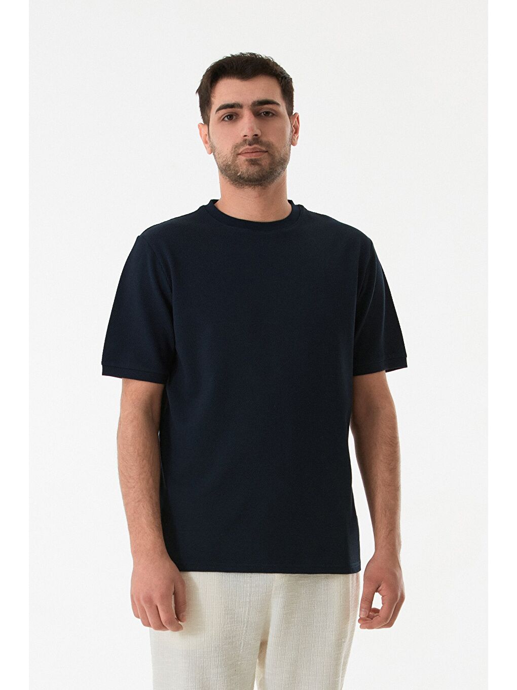 Lacivert Petek Kumaş Bisiklet Yaka Tişört