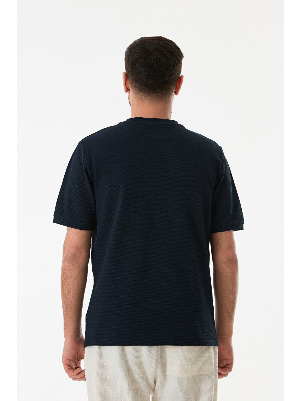 Lacivert Petek Kumaş Bisiklet Yaka Tişört-3