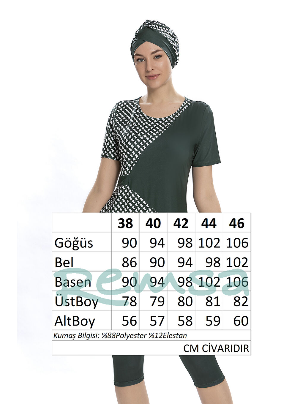 Kısa Kollu Yarı Kapalı Tesettür Mayo 204-29 Haki-2