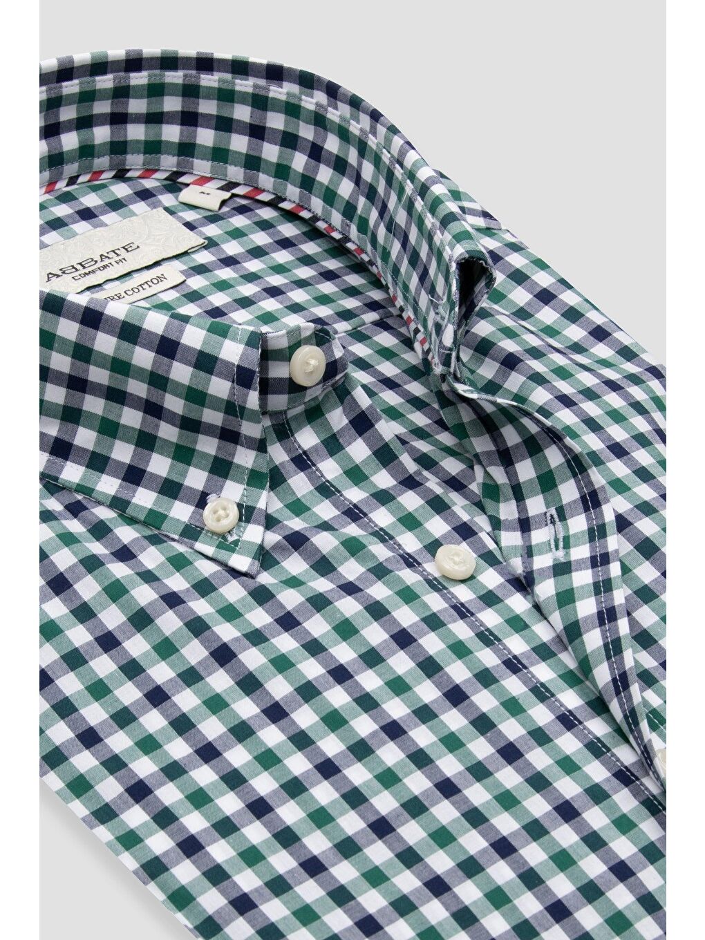 Dante Poplin Pamuklu Comfort Fit Yeşil Düğmeli Yaka Erkek Kareli %100 Pamuk Gömlek-4