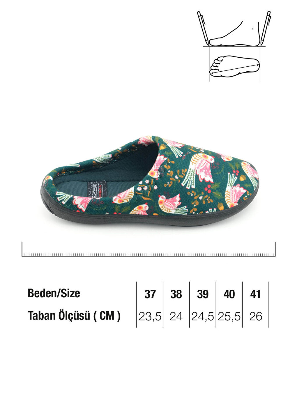 Yeşil Kadın Kışlık PU Rahat Taban Desenli Ev Bahçe Gondol Terlik-1