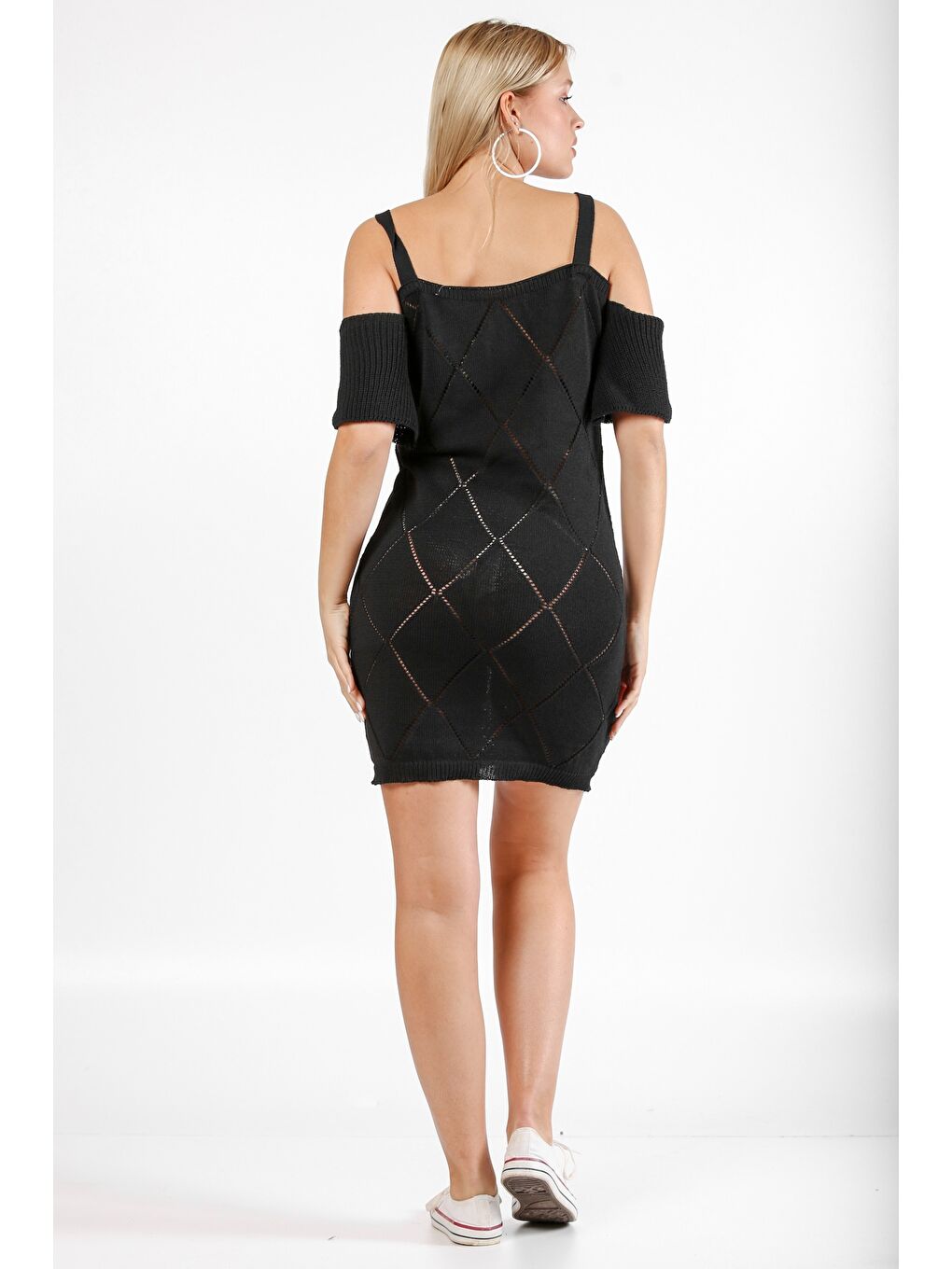 Siyah Askılı Mini Triko Elbise-7
