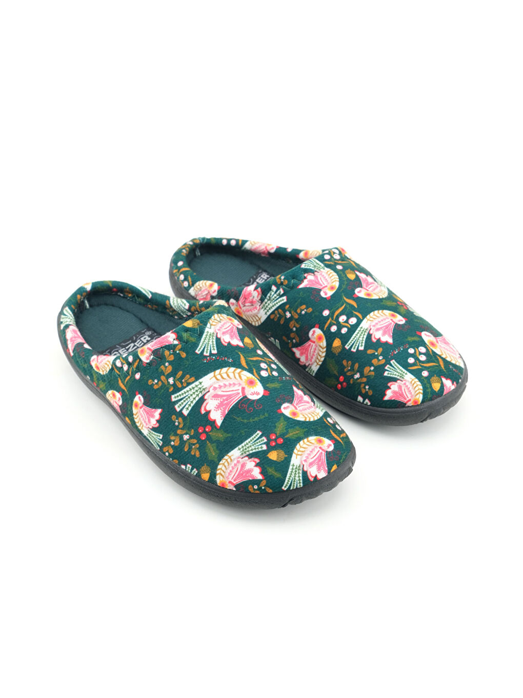 Yeşil Kadın Kışlık PU Rahat Taban Desenli Ev Bahçe Gondol Terlik-2