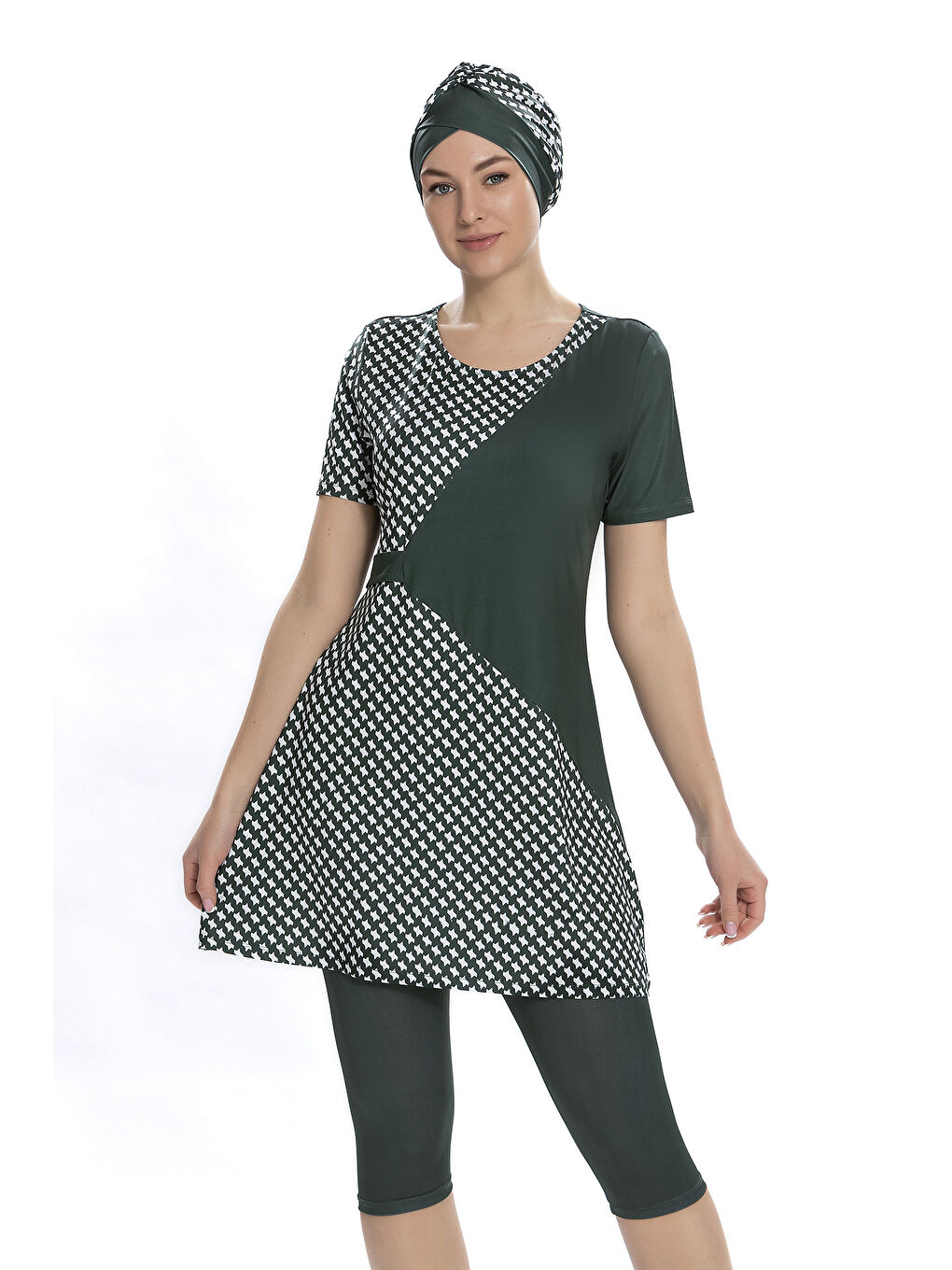 Kısa Kollu Yarı Kapalı Tesettür Mayo 204-29 Haki-3