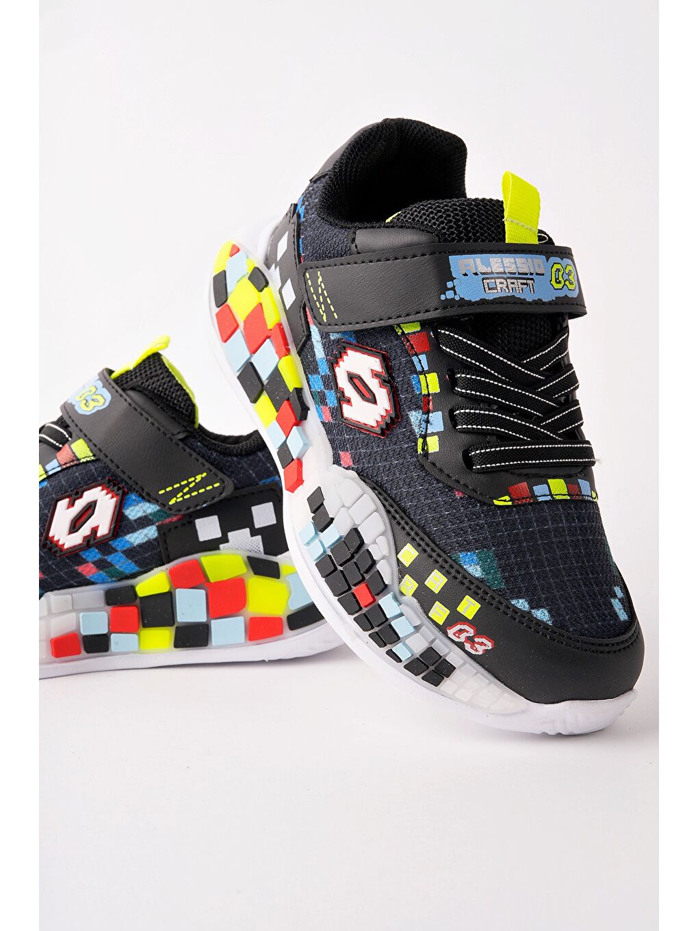 Siyah BLOCK Renkli Blok Tabanlı Cırtlı ve Bağcıklı Çocuk Sneaker Spor Ayakkabı-2