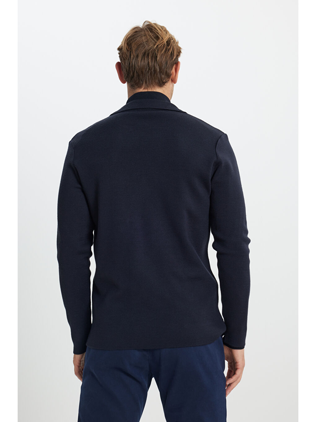 Lacivert Yünlü Normal Kesim Triko Ceket-5