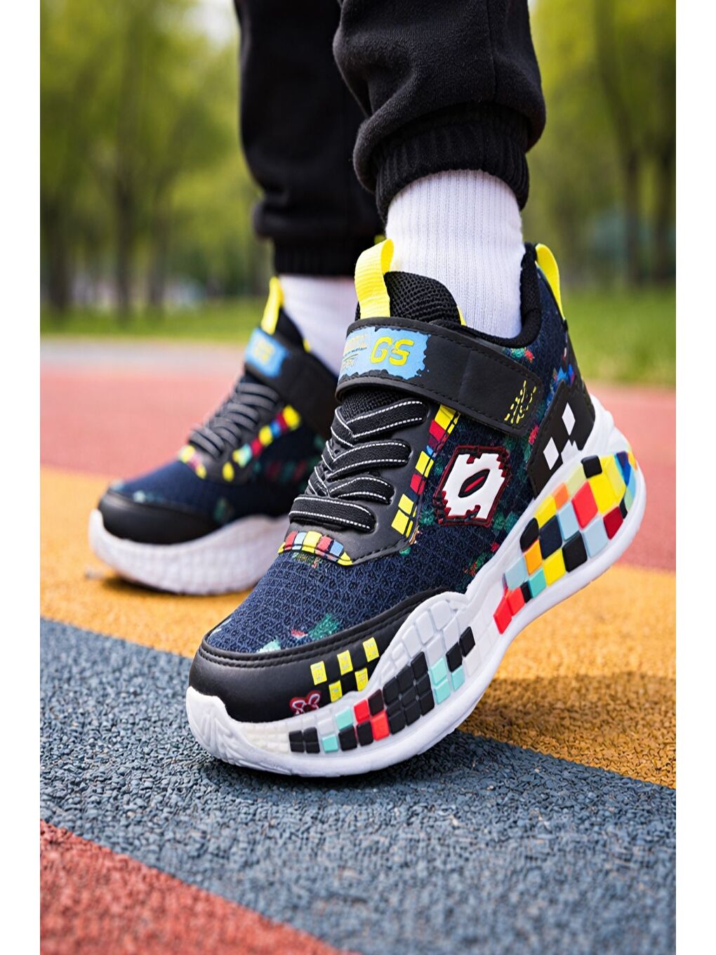 Siyah BLOCK Renkli Blok Tabanlı Cırtlı ve Bağcıklı Çocuk Sneaker Spor Ayakkabı-5