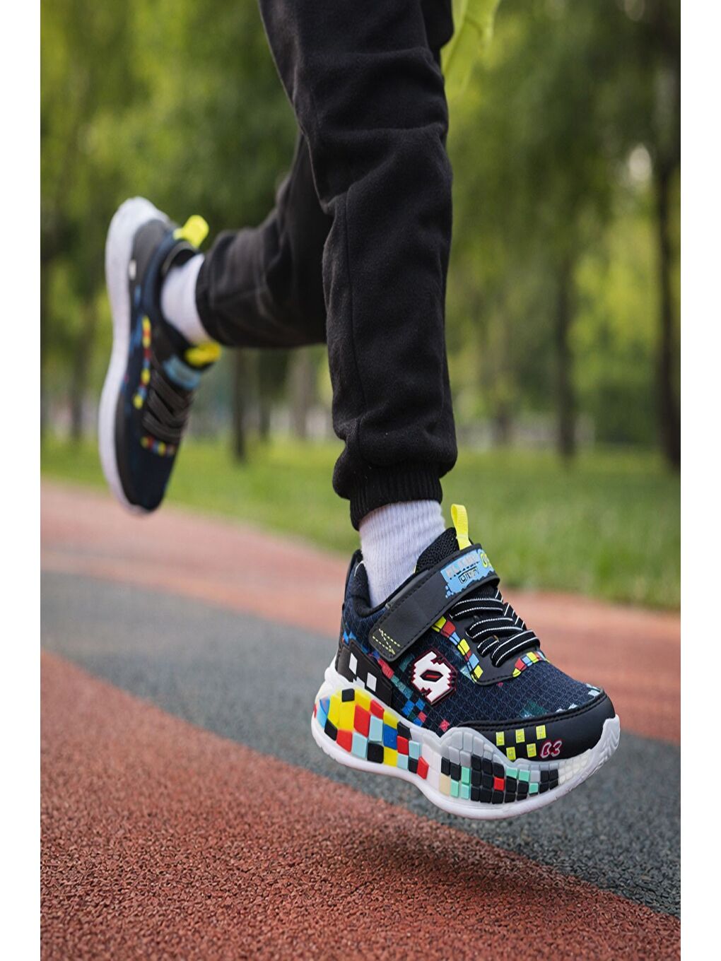 Siyah BLOCK Renkli Blok Tabanlı Cırtlı ve Bağcıklı Çocuk Sneaker Spor Ayakkabı-6