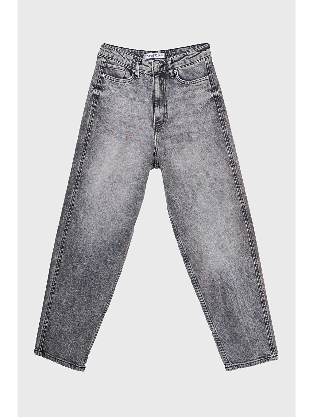 Kadın Gri Renk 4S5-13 Mom Relax Fit %100 Pamuk Yüksek Bel Denim Jean-2