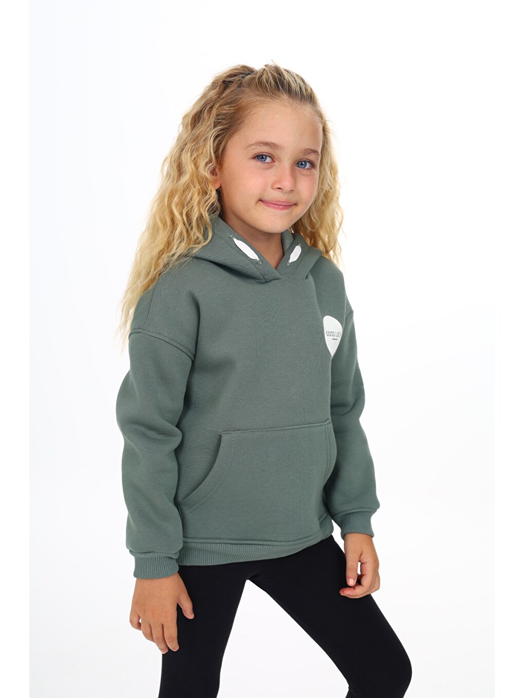 Yeşil Kız Çocuk Baskılı Sweatshirt-1