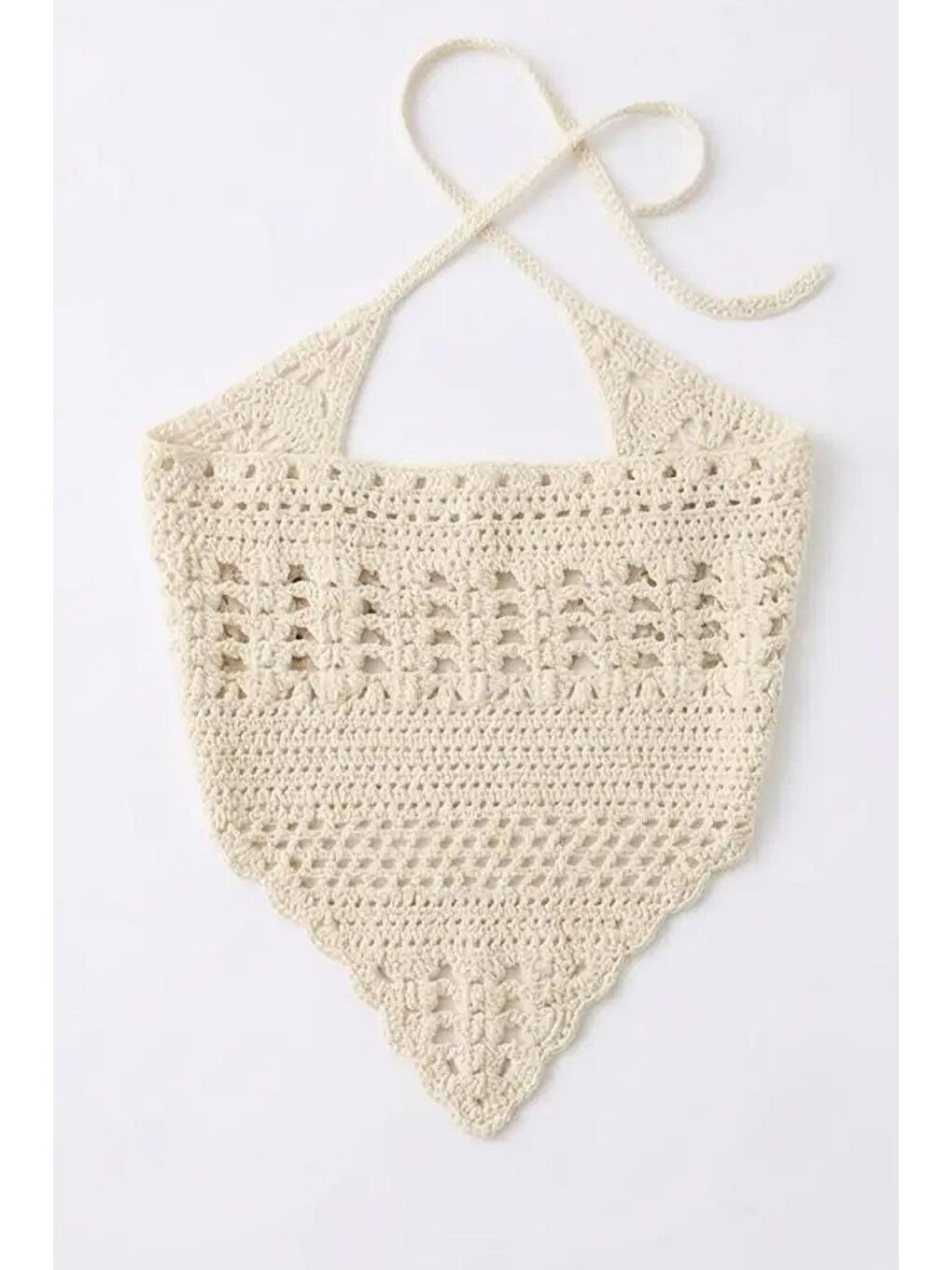 Ekru Düz Örgü Crochet Üçgen Bandana